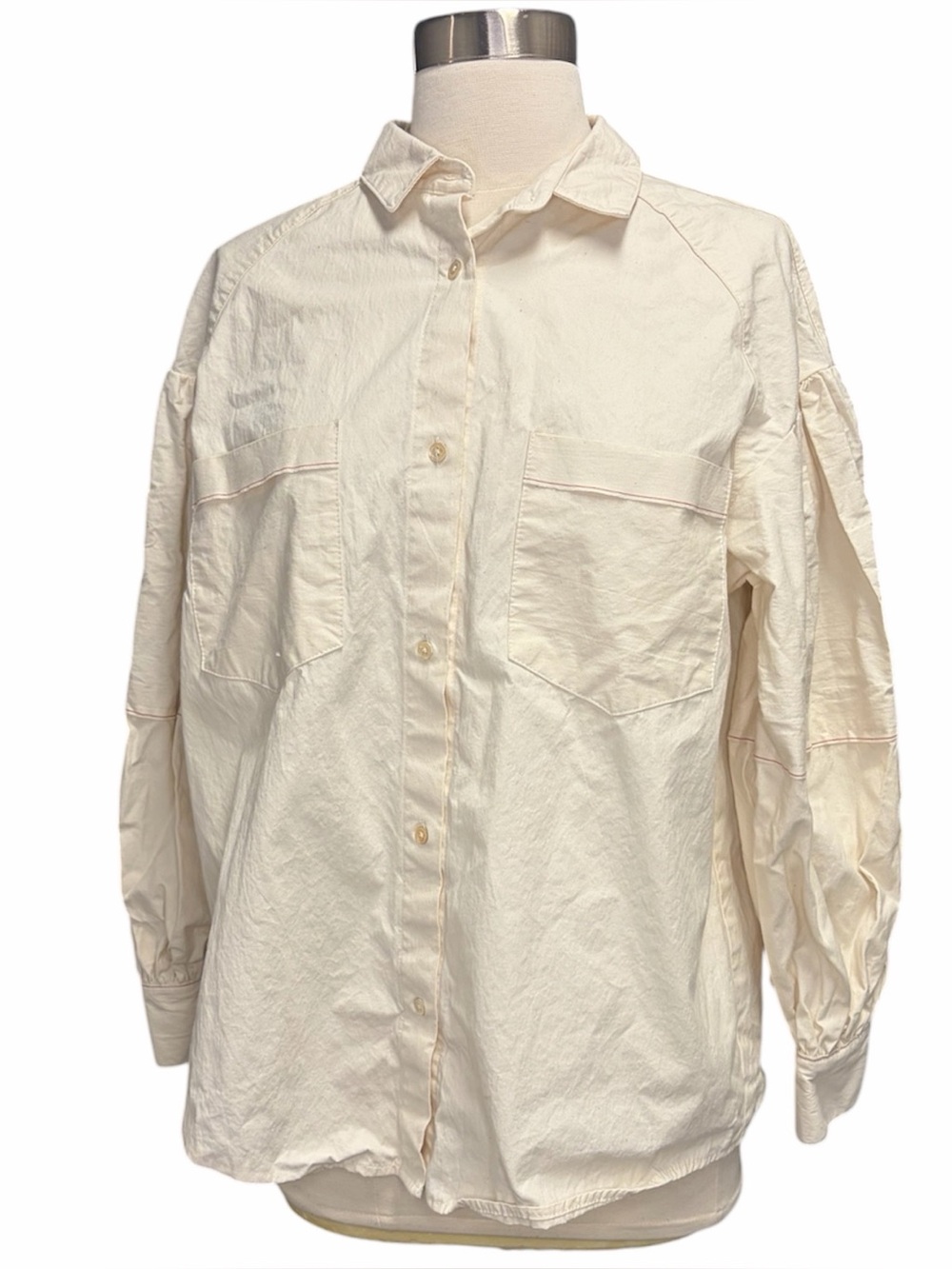 Caron Callahan Pleated Sleeve Contrast Stitch Blouse